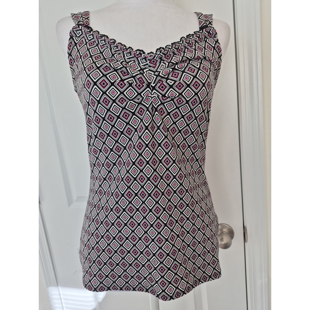 WHITE HOUSE BLACK MARKET BLACK WHITE PINK ACCENT RUCHED BLOUSE TOP SIZE SMALL
